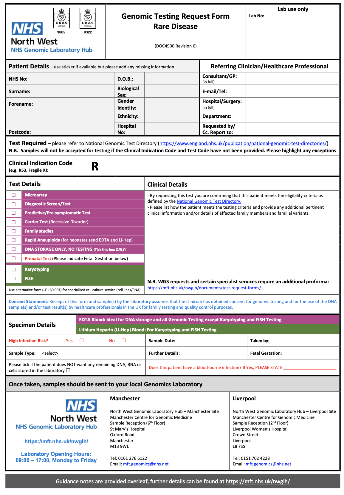 NW GLH Genomic Testing Request Form – Rare Disease